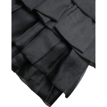 Dolce & Gabbana Black Tiered Aline High Waist Silk Mini Skirt