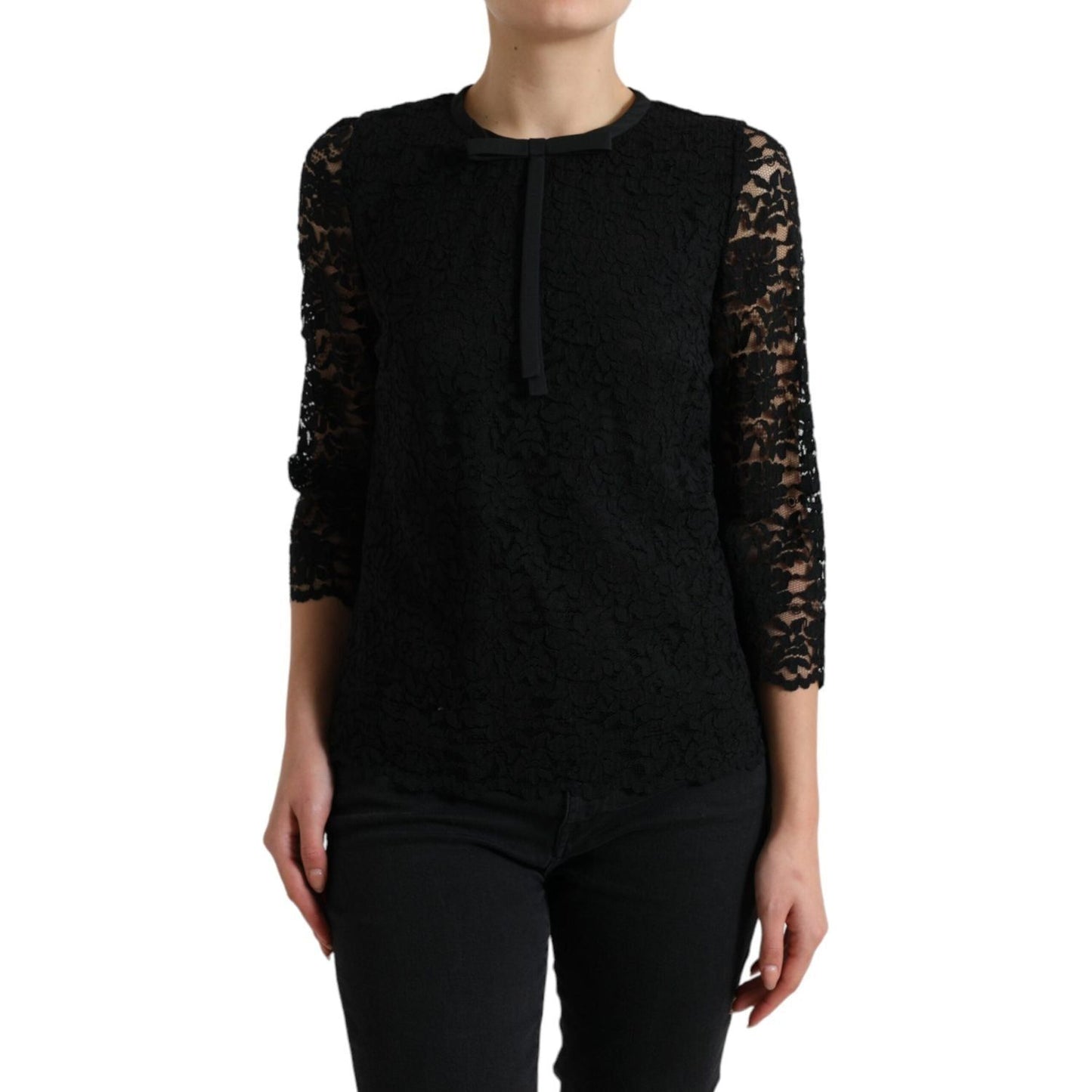 Dolce & Gabbana Black STAFF Blouse Floral Lace Nylon Top