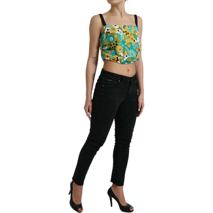 Dolce & Gabbana Multicolor Floral Sleeveless Cropped Top