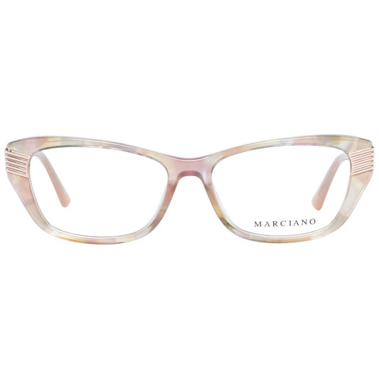 Marciano by Guess Beige Women Glasses Frame, cat eye style with full-rim plastic design, 135mm wide, featuring demo lenses and spring hinge.