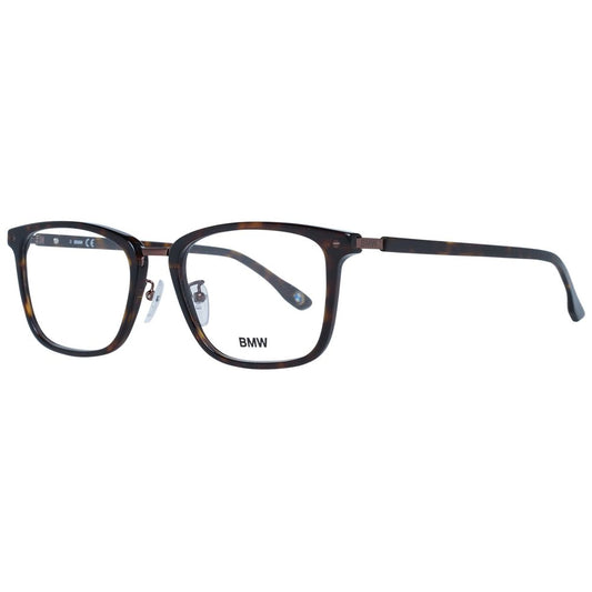 BMW Brown Men Glasses Frame, full-rim, plastic, tortoise color, 55-19-145 size, demo lenses. Stylish men's eyewear for fashion and comfort.