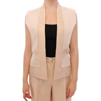 Zeyneptosun Beige brocade sleeveless jacket vest Coats & Jackets
