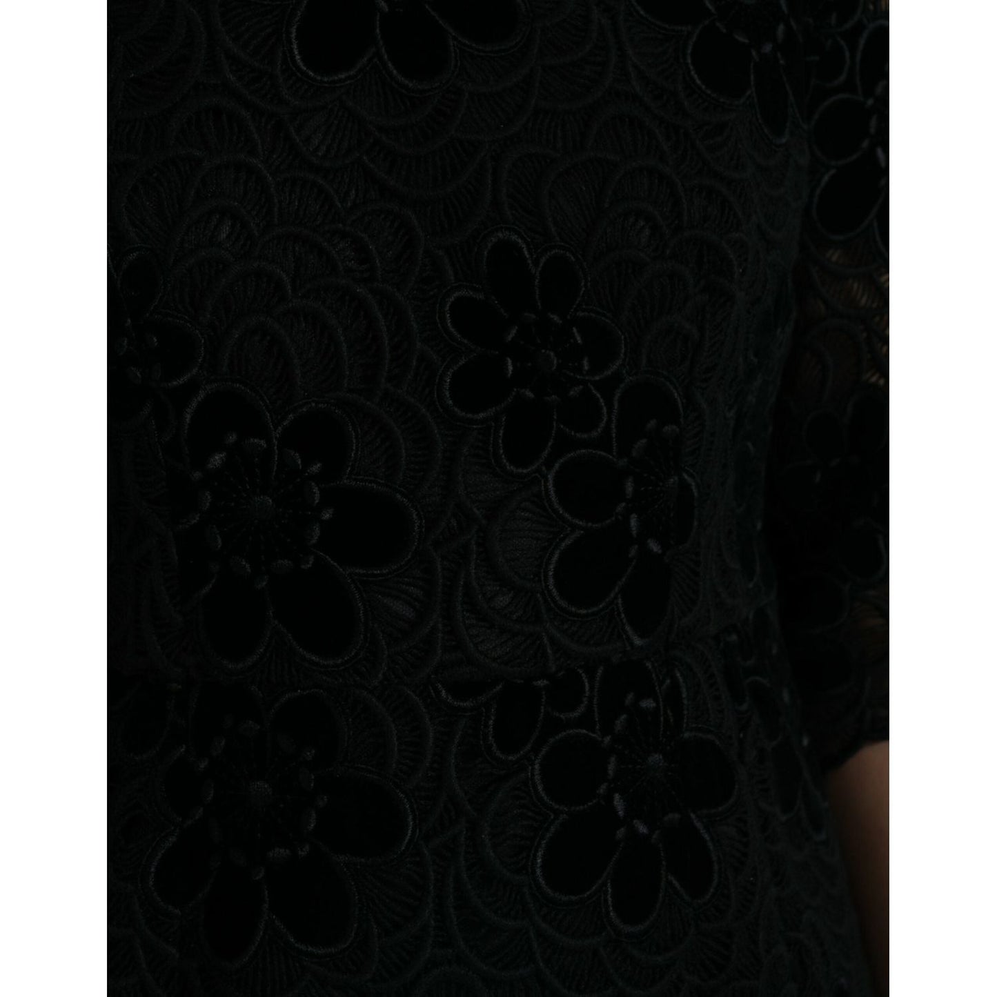 Dolce & Gabbana Black Floral Lace Cotton Bodycon Dress