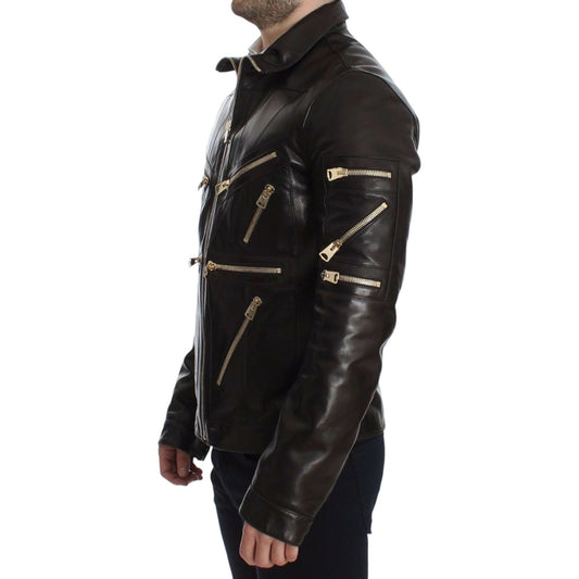 Dolce & Gabbana Brown Lambskin Leather Zipper Jacket SIG14073-3