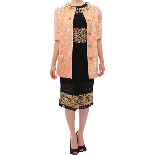 Dolce & Gabbana Pink Silk Brocade Crystal Jacket Coat GSS11674-1