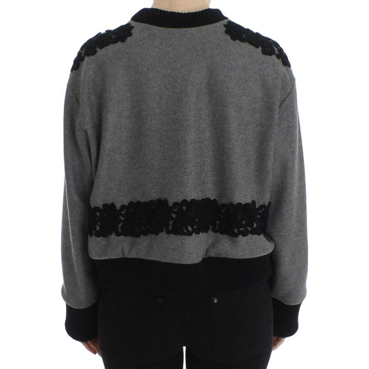 Dolce & Gabbana Gray Black Lace Wool Cashmere Sweater SIG13181-1