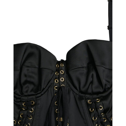 Dolce & Gabbana Black Bustier Corset Lace Bodycon Midi Dress