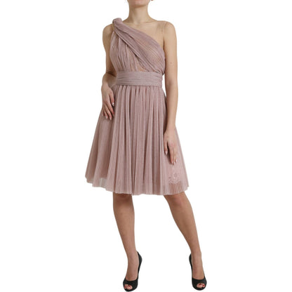 Dolce & Gabbana Pink One Shoulder Pleated Lame Tulle Dress