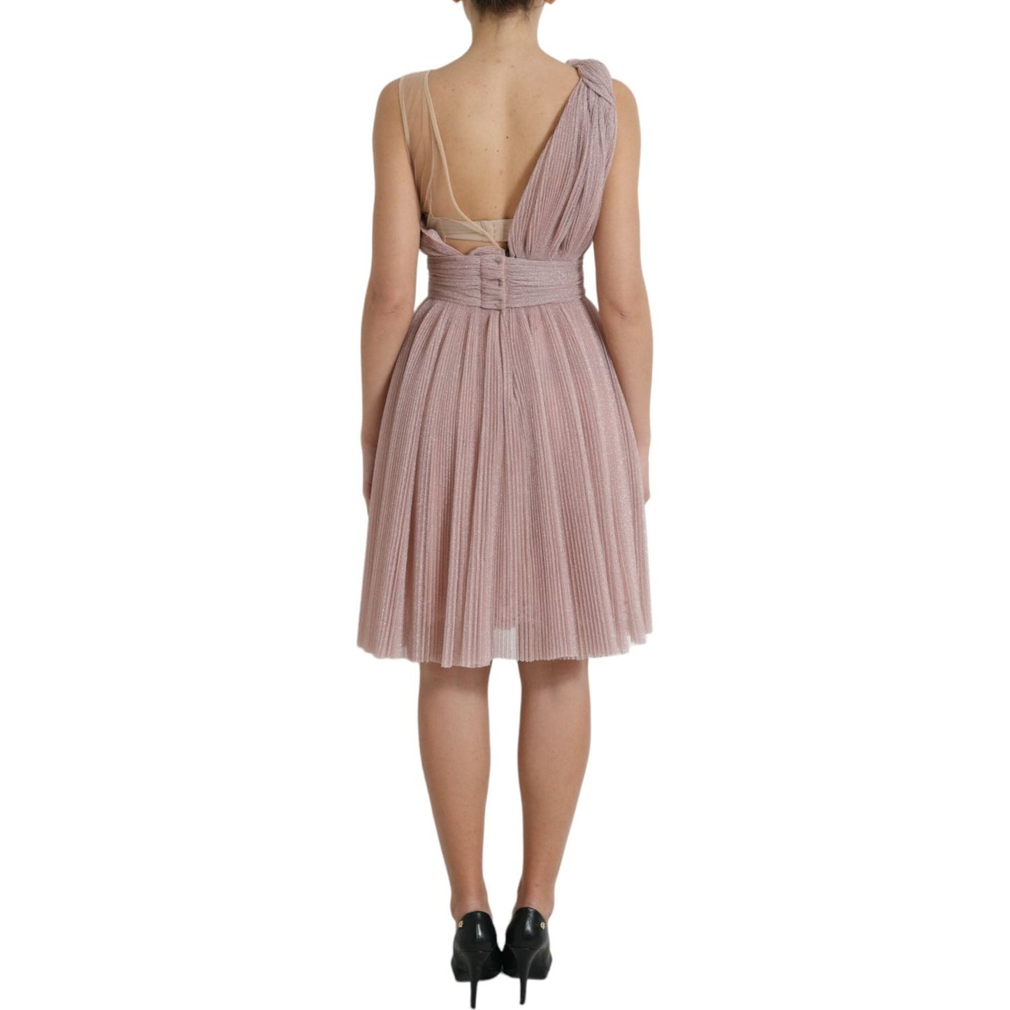 Dolce & Gabbana Pink One Shoulder Pleated Lame Tulle Dress DR281042-40