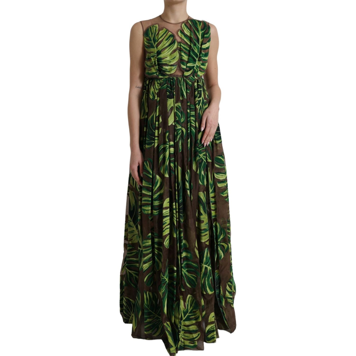 Dolce & Gabbana Green Banana Leaf Sleeveless Long Maxi Dress