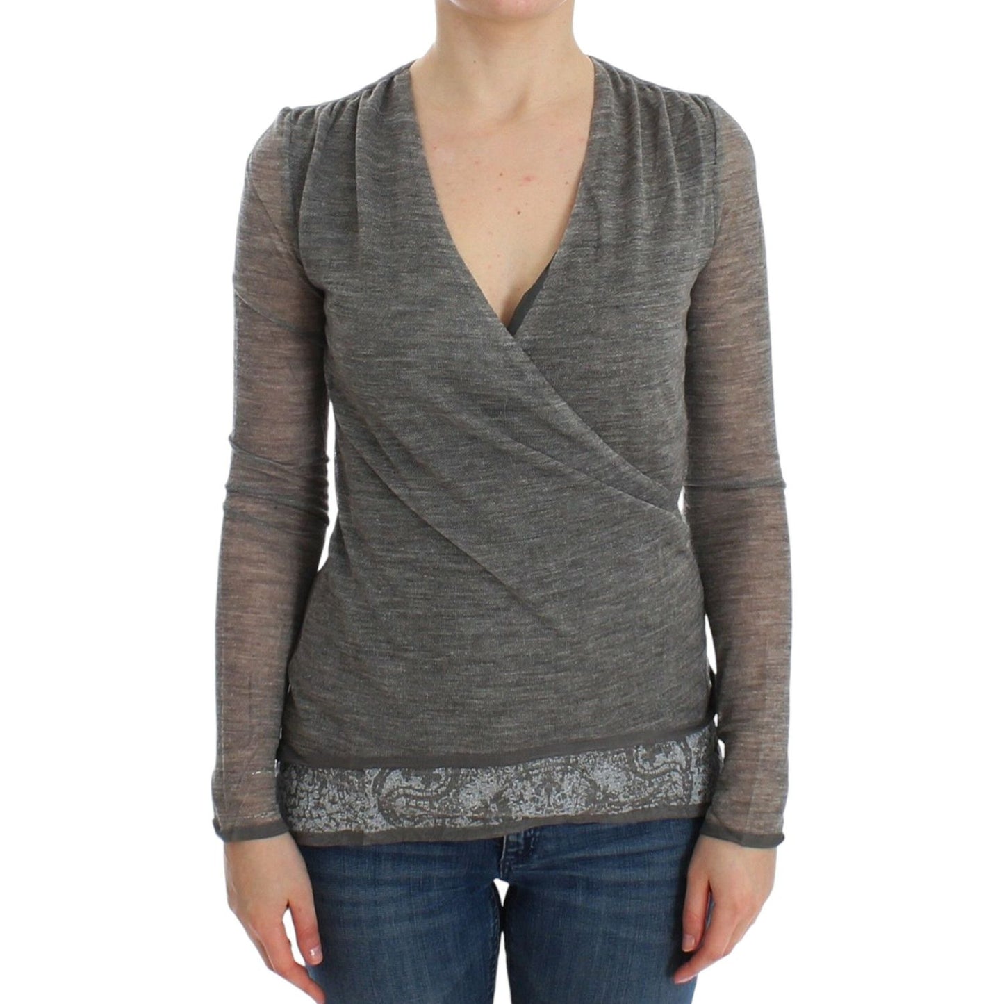 Ermanno Scervino Gray Wool Blend Stretch Long Sleeve Sweater SIG12586-2