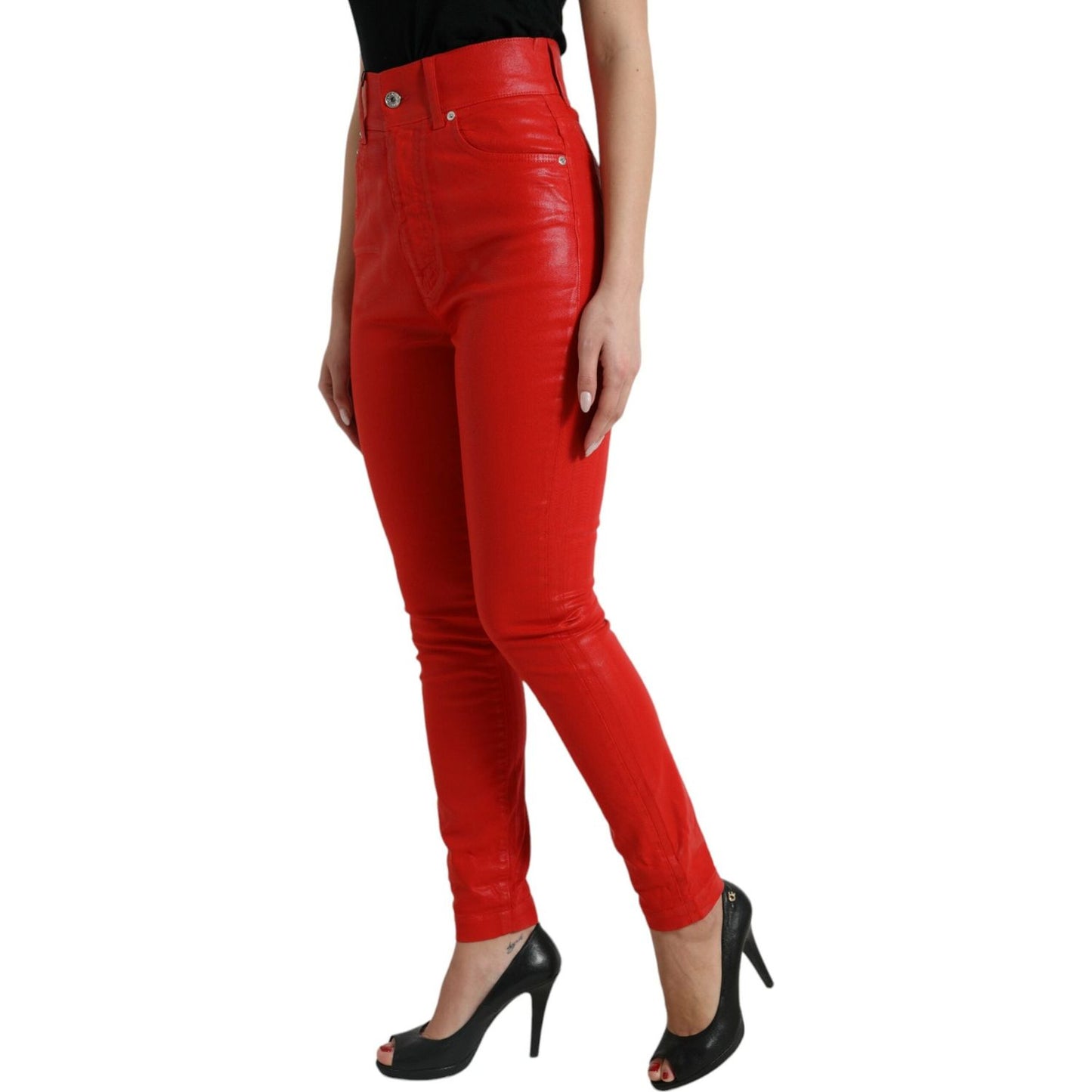 Dolce & Gabbana Red Cotton High Waist Skinny Denim Jeans