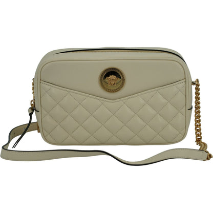 Versace Elegant White Leather Camera Shoulder Bag