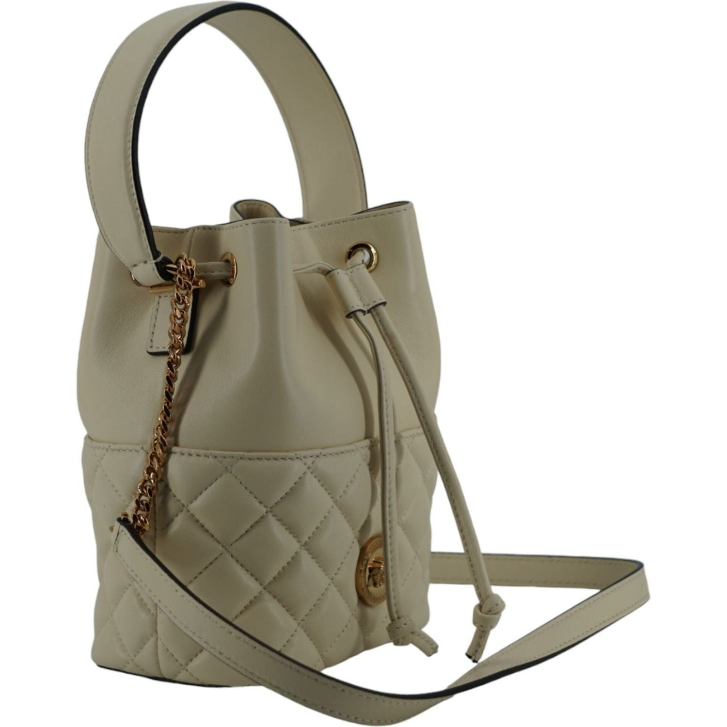 Versace Elegant Small White Leather Bucket Shoulder Bag