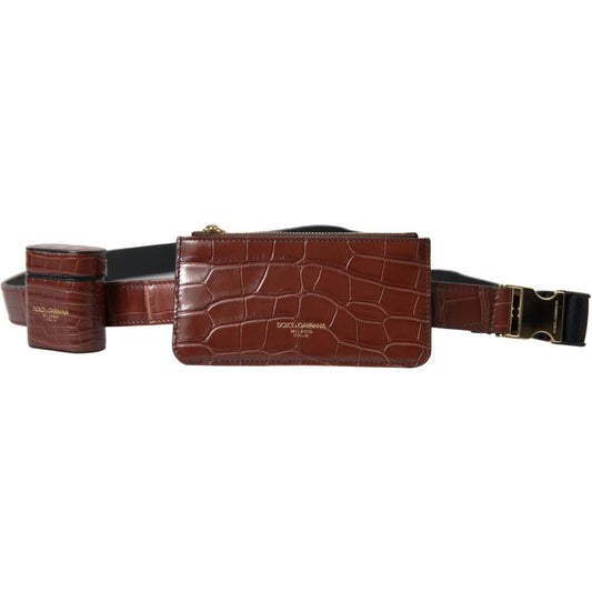 Dolce & Gabbana Brown Alligator Leather Airpods Case Coin Purse Wallet BAG1391