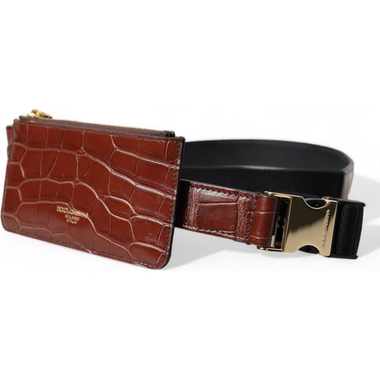 Dolce & Gabbana Brown Alligator Leather Airpods Case Coin Purse Wallet BAG1391