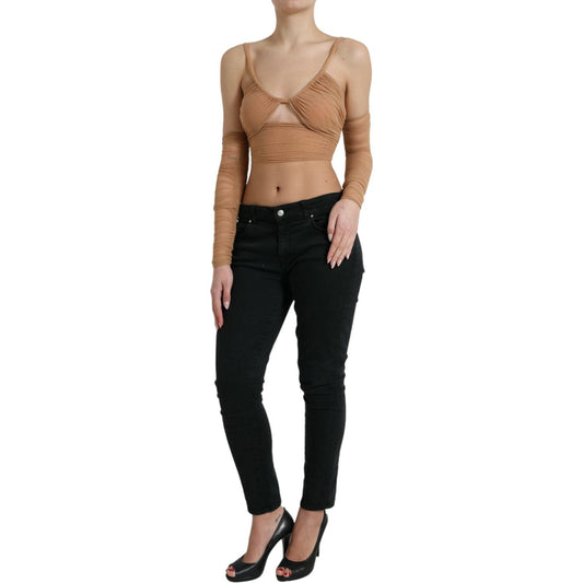 Dolce & Gabbana Brown Nylon Stretch Open Shoulder Cropped Top TSH84285-40