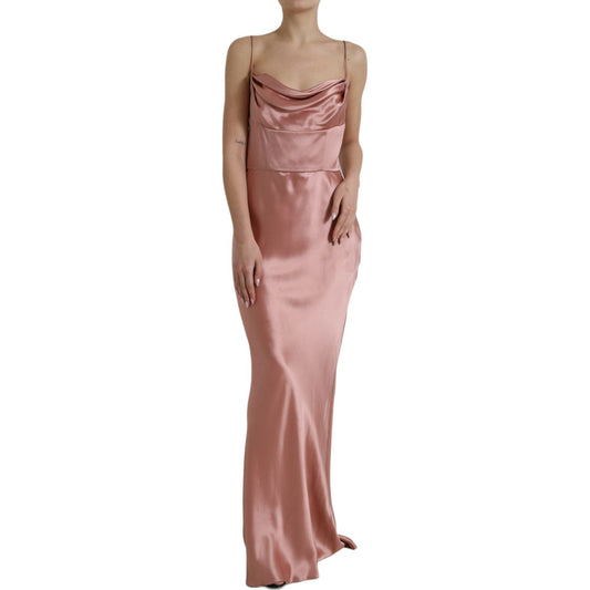 Dolce & Gabbana Pink Silk Spaghetti Straps Long Gown Dress DR281047-44