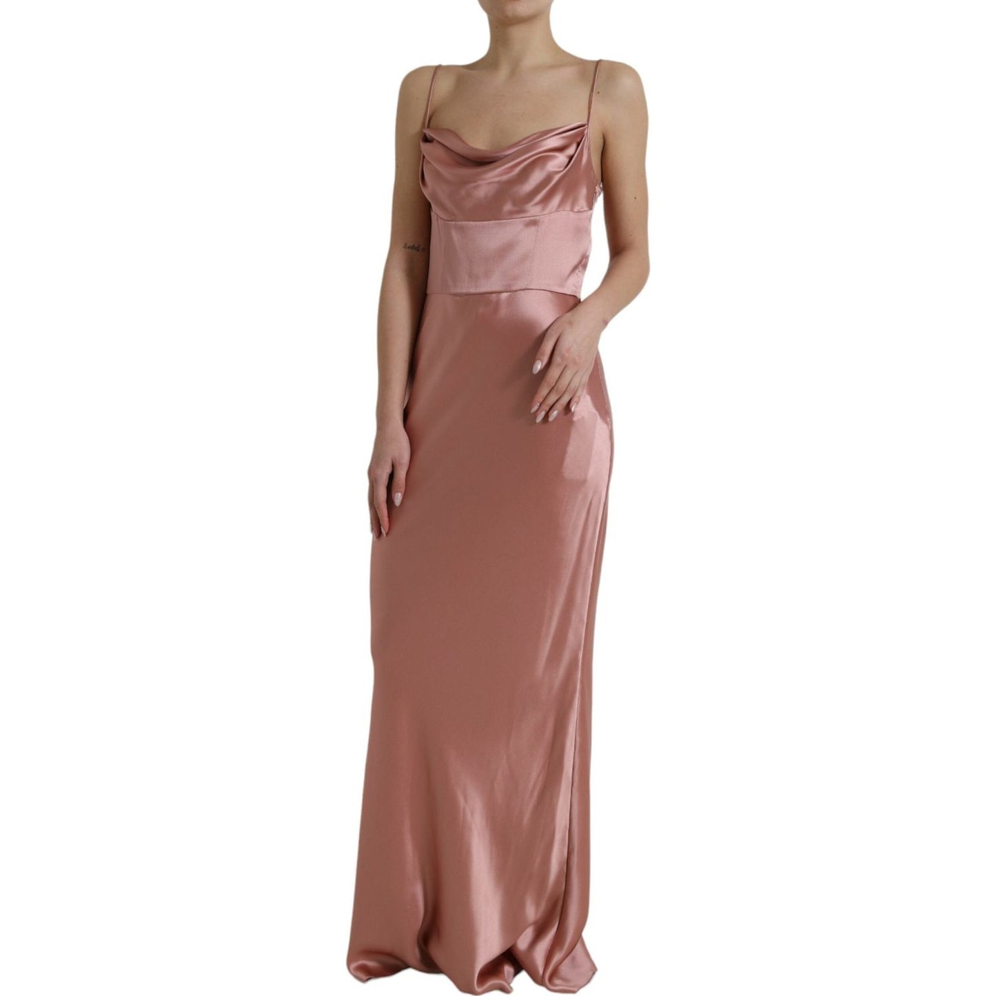 Dolce & Gabbana Pink Silk Spaghetti Straps Long Gown Dress DR281047-44