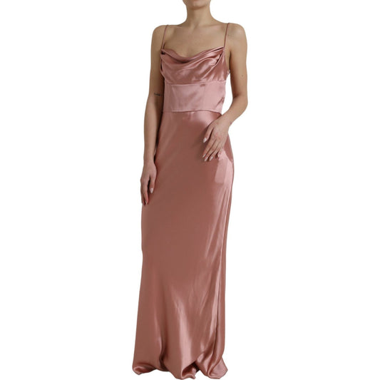 Dolce & Gabbana Pink Silk Spaghetti Straps Long Gown Dress DR281047-44