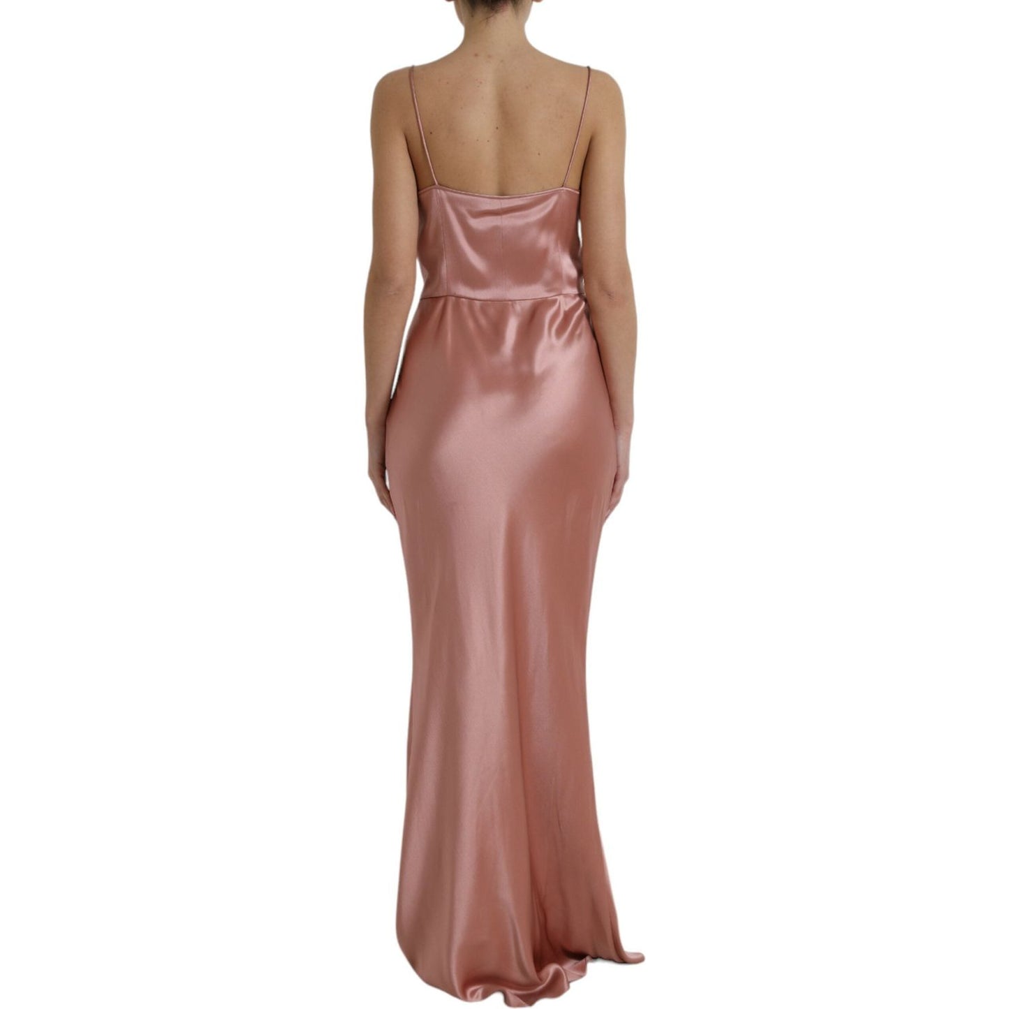 Dolce & Gabbana Pink Silk Spaghetti Straps Long Gown Dress DR281047-44