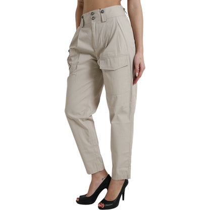 Dolce & Gabbana Beige Cotton High Waist Tapered Pants