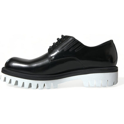 Dolce & Gabbana Black White Leather Lace Up Derby Dress Shoes