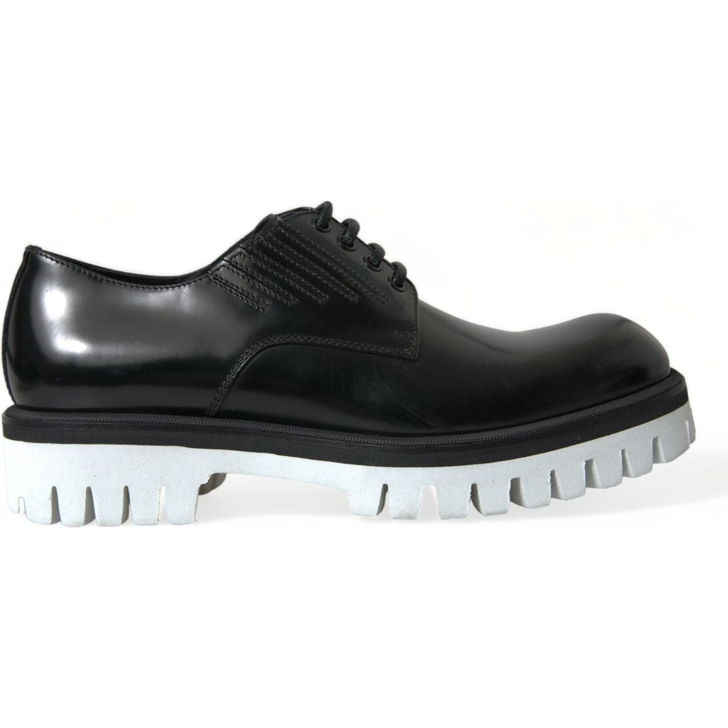 Dolce & Gabbana Black White Leather Lace Up Derby Dress Shoes
