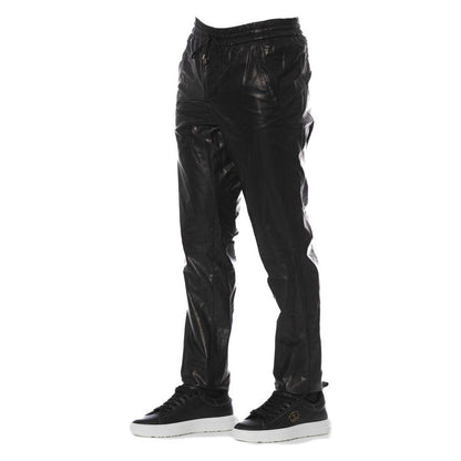 Trussardi Sleek Black Leather Trousers for Men
