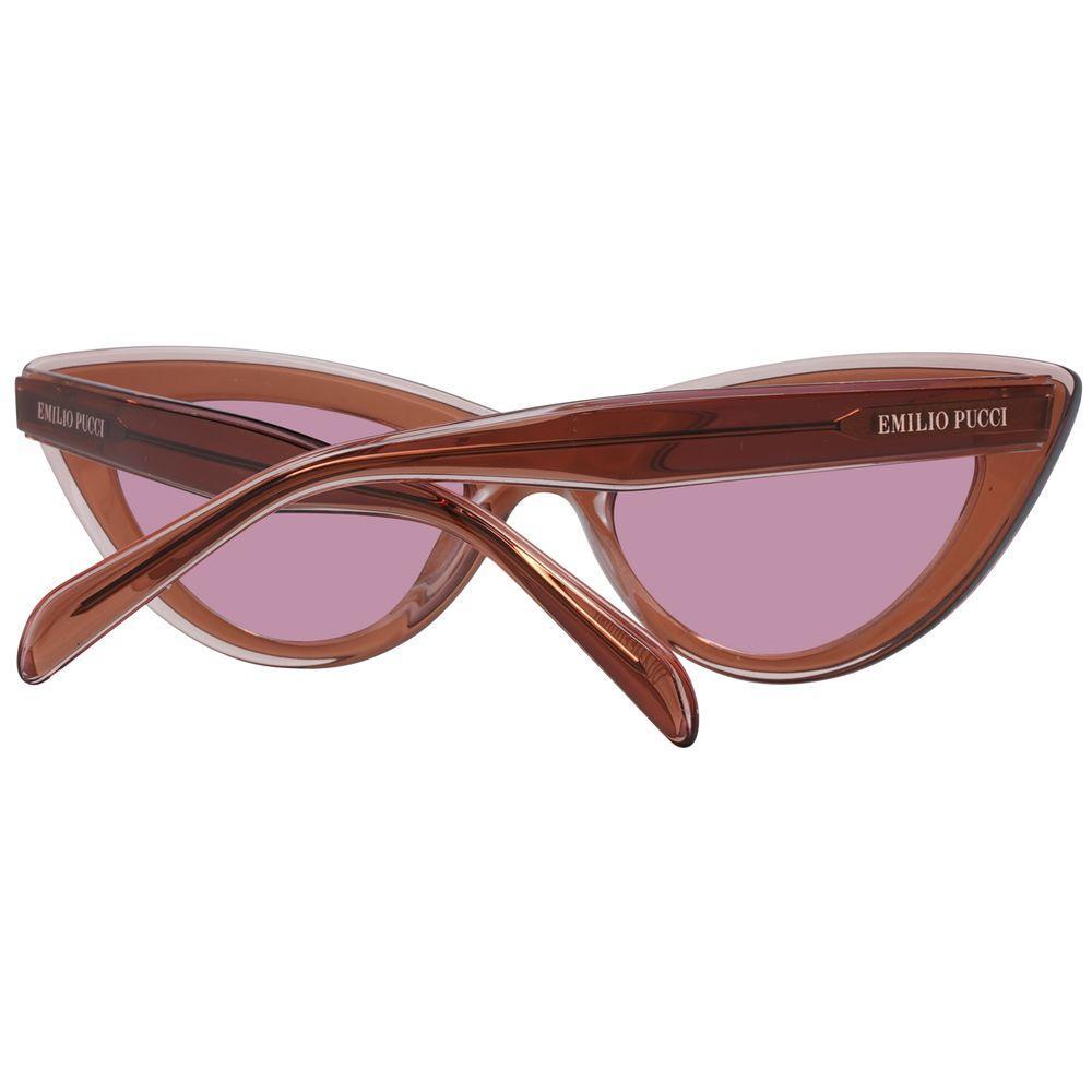 Emilio Pucci Brown Women Sunglass with burgundy gradient lenses, cat eye style, full-rim plastic frame, includes branded case.