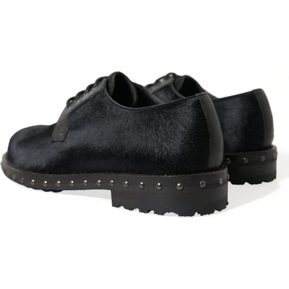 Dolce & Gabbana Black Stable Fur Derby SAN PIETRO Dress Shoes