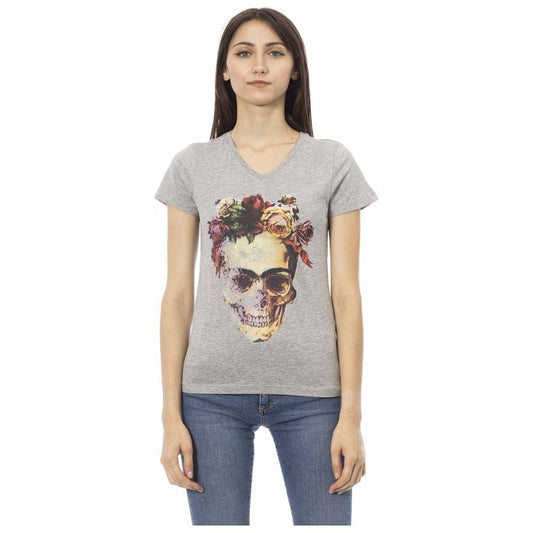 Trussardi Action Gray Cotton Women V-Neck Top