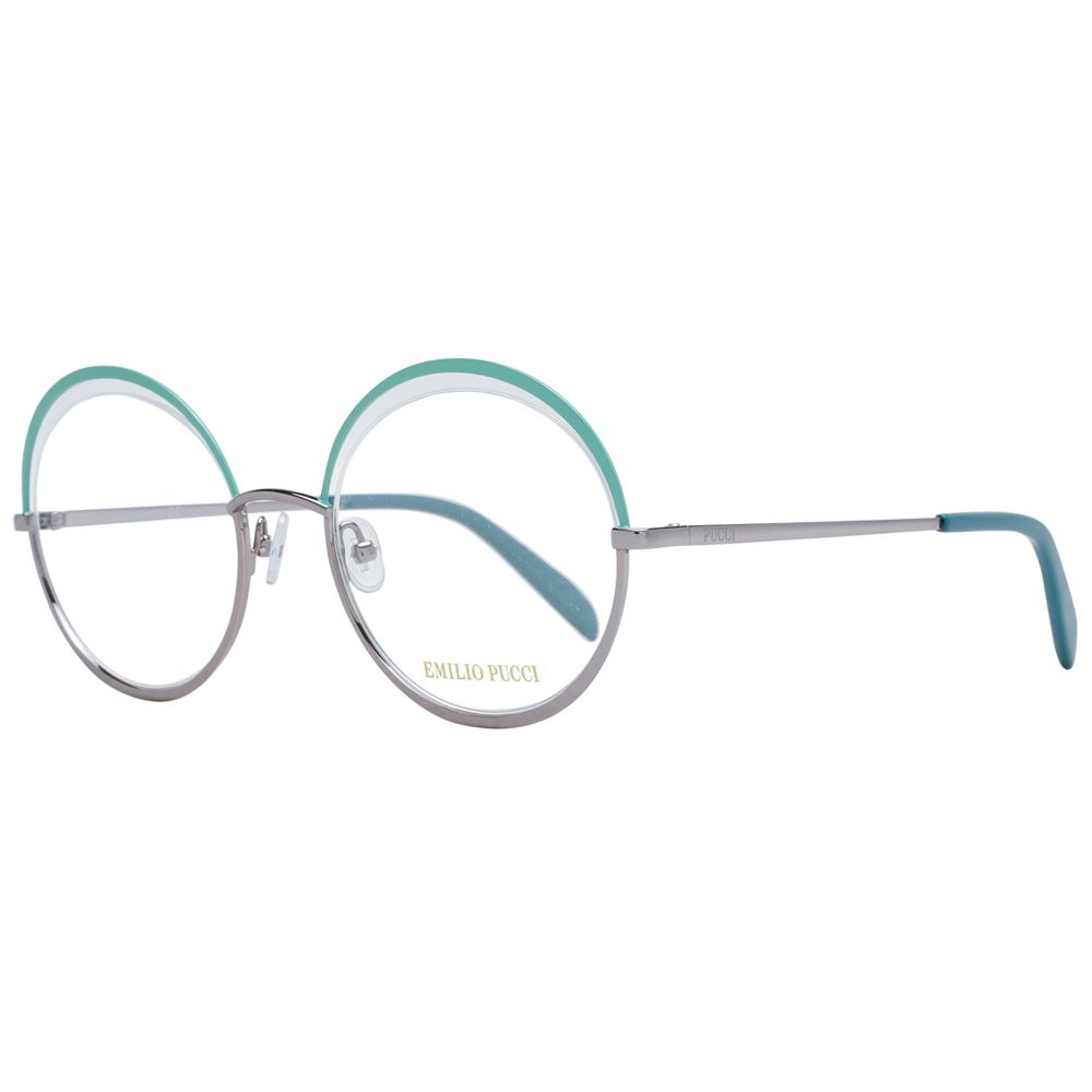 Emilio Pucci Green Women Glasses Frame, metal half-rim style with demo lenses, includes branded case, size 53-21-140.
