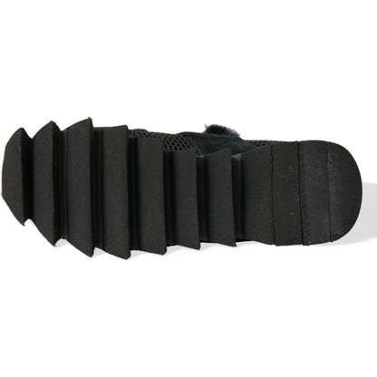 Dolce & Gabbana Black Fur Embellished Suede Sneakers Shoes