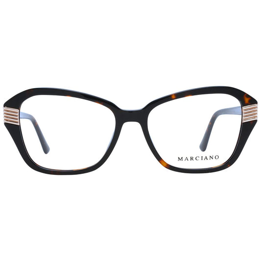 Marciano by Guess Brown Women Glasses Frame, full-rim rectangle style with spring hinge and demo lenses, includes branded case.
