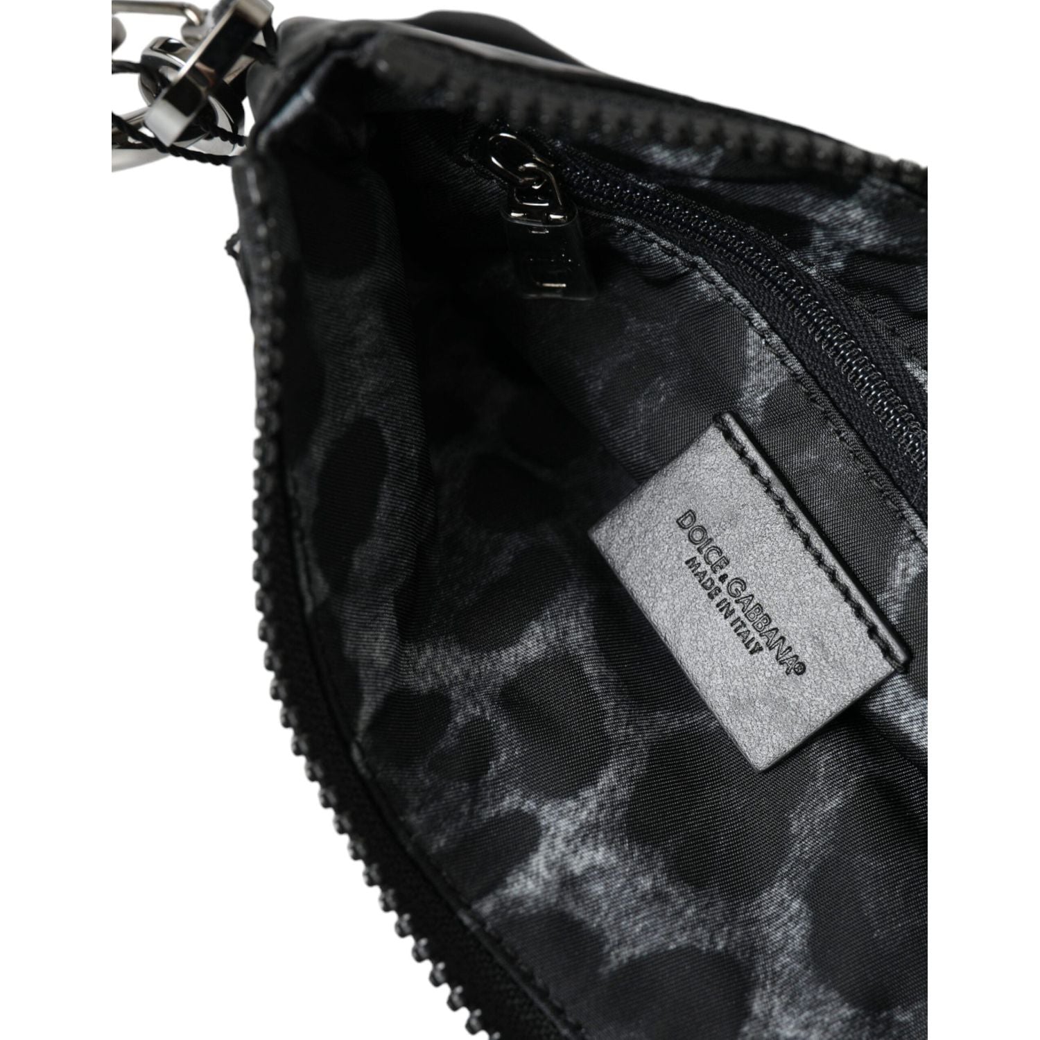 Dolce & Gabbana Black Nylon Logo Plaque Keyring Pouch Clutch Bag