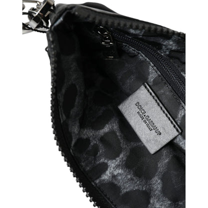 Dolce & Gabbana Black Nylon Logo Plaque Keyring Pouch Clutch Bag