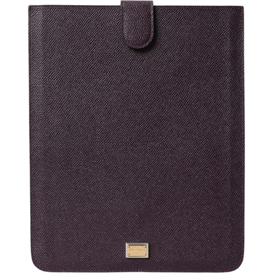 Dolce & Gabbana Dark Brown Leather Logo Plaque Cover Sleeve Tablet Case BAG1375