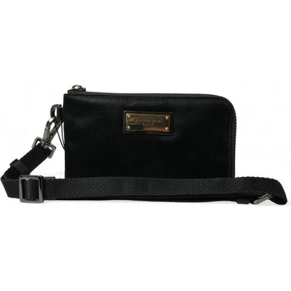 Dolce & Gabbana Black Nylon Logo Plaque Keyring Pouch Clutch Bag