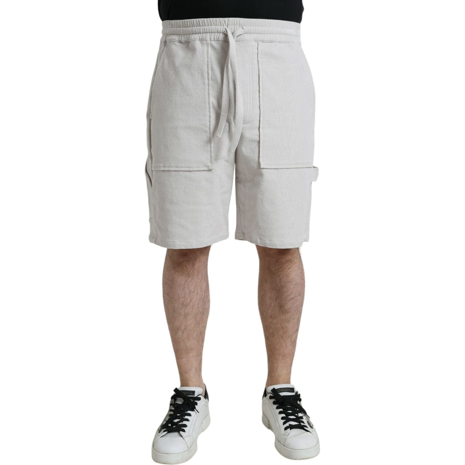 Dolce & Gabbana Beige Cotton Corduroy Logo Bermuda Shorts