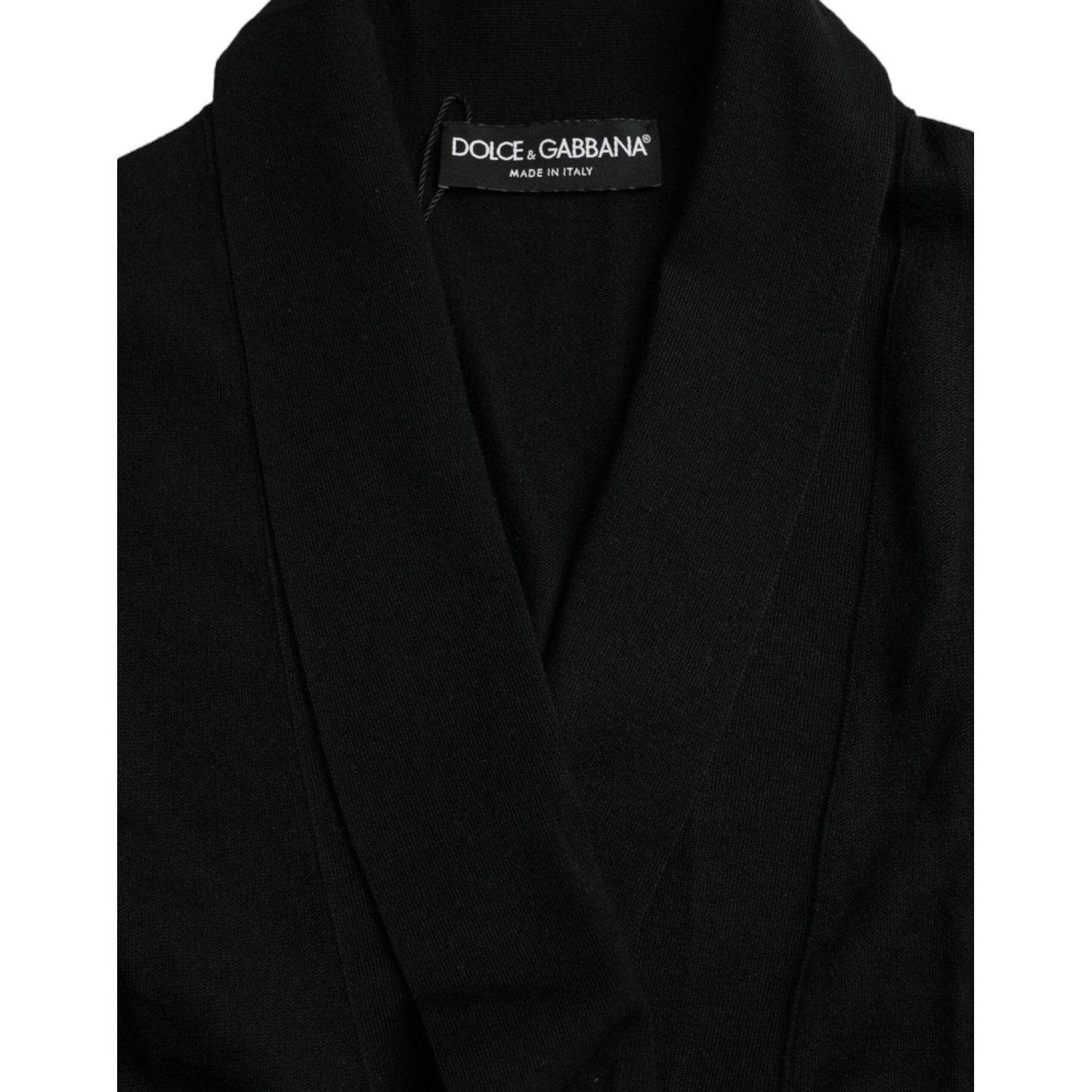 Dolce & Gabbana Black Cashmere Long Sleeves Belted Wrap Robe
