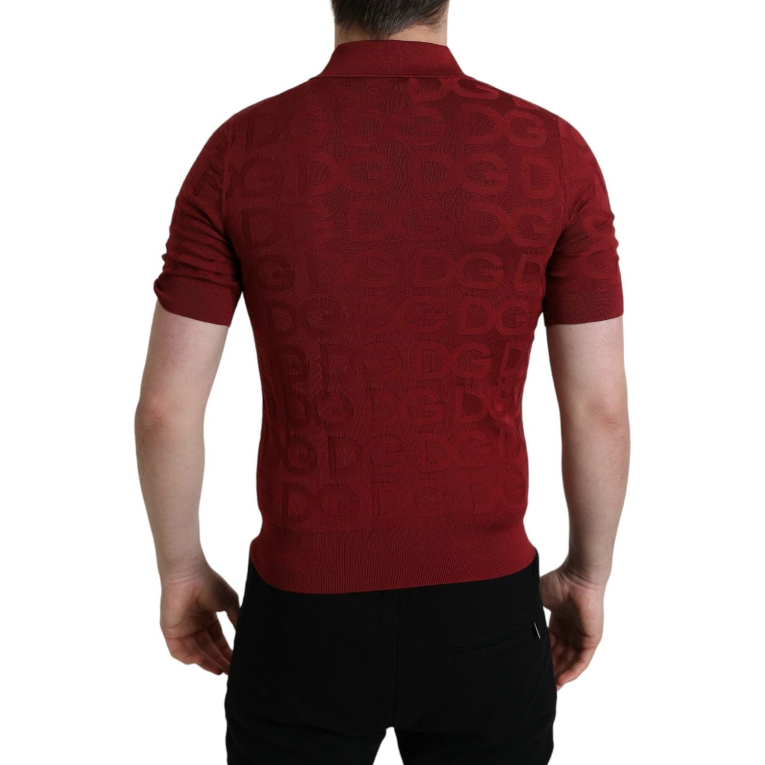 Dolce & Gabbana Maroon Collared Short Sleeve Silk T-shirt