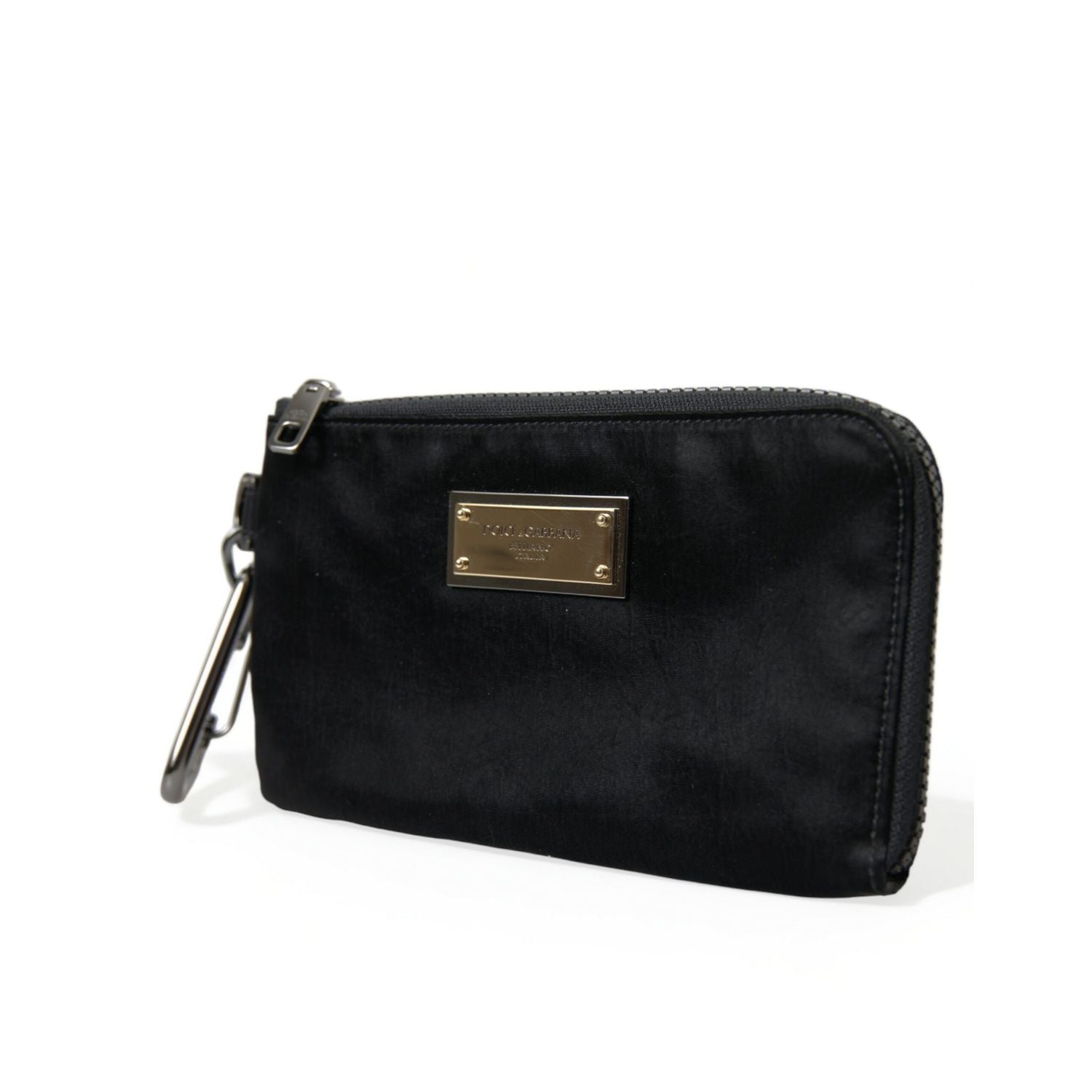 Dolce & Gabbana Black Nylon Logo Plaque Keyring Pouch Clutch Bags