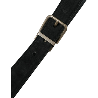 Dolce & Gabbana Black Goat Leather Antique Metal Buckle Belt
