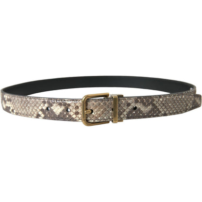 Dolce & Gabbana Brown Python Leather Gold Metal Buckle Belt