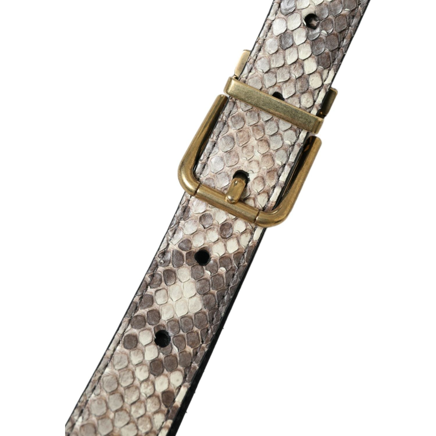 Dolce & Gabbana Brown Python Leather Gold Metal Buckle Belt