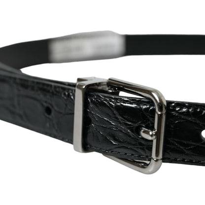 Dolce & Gabbana Black Leather Silver Metal Buckle Belt