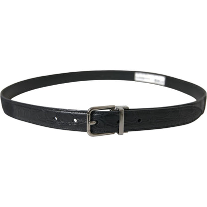 Dolce & Gabbana Black Leather Silver Metal Buckle Belt