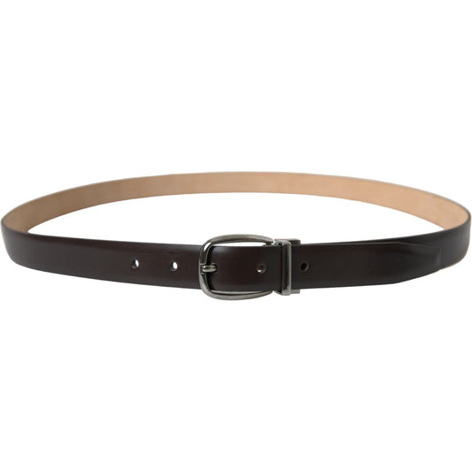 Dolce & Gabbana Dark Brown Leather Silver Metal Buckle Belt BEL9123-110