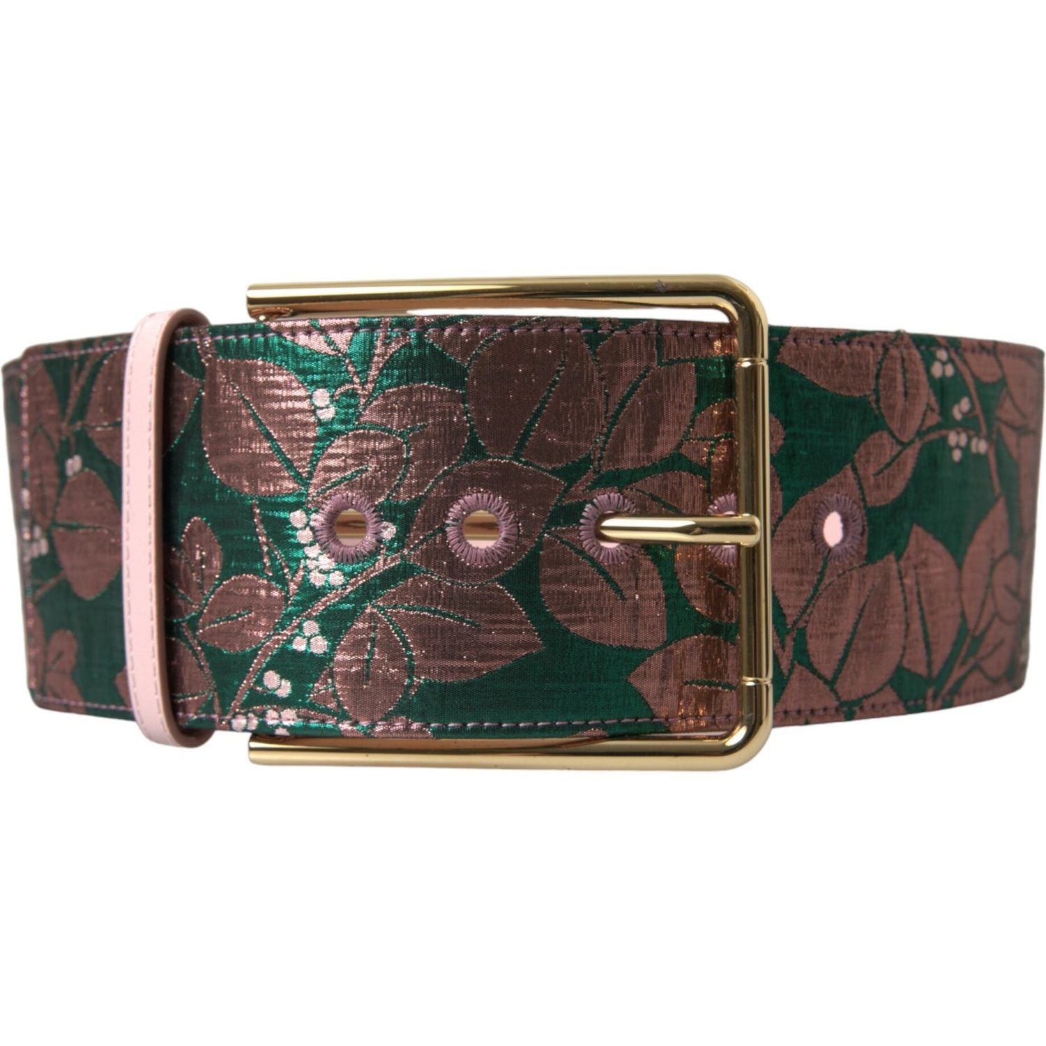 Dolce & Gabbana Multicolor Floral Jacquard Lurex Gold Buckle Belt